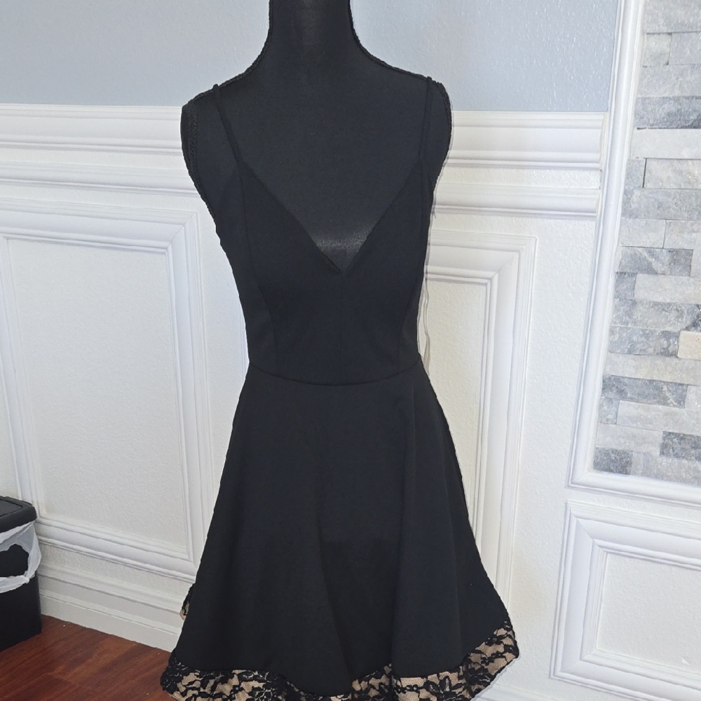 January 7 Black Dress with Lace Hem
